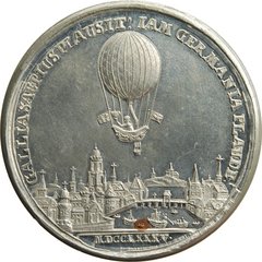 Johann Christian Reich, Medaille 1785 auf den Aufstieg zur ersten Ballonfahrt von Jean-Pierre Blanchard in Deutschland mit Start in Frankfurt am 3. Oktober