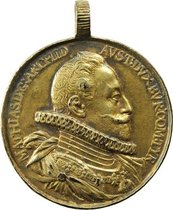 Erzherzog Matthias - auf die Einnahme von Nowigrad und die Besiegung der Türken Medaille, darauf seitliches Portrait eines Mannes mit Halskrause