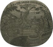 775 Jahre Stadt Dresden Medaille, darauf Dresden in Vogelperspektive