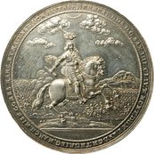 Herzog Bernhard - Einnahme von Breisach Medaille, darauf Mann in Rüstung auf einem Pferd