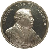 Martin Luther - 3. Säkularfeier der Reformation in Sachsen Medaille, darauf seitliches Portrait von Luther