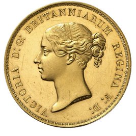 Münze, darauf Seitenportrait von Queen Victoria